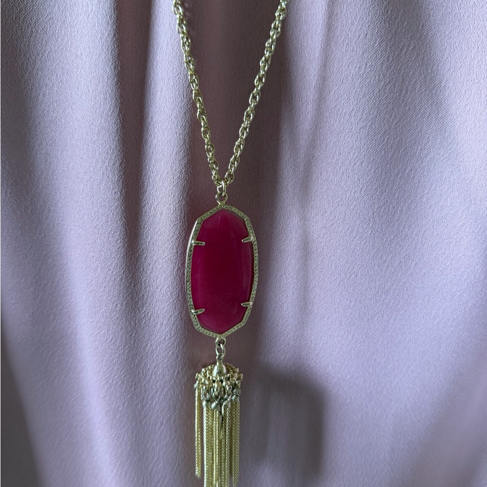 Kendra Scott Gold Necklace with Fuchsia Stone and Tassel